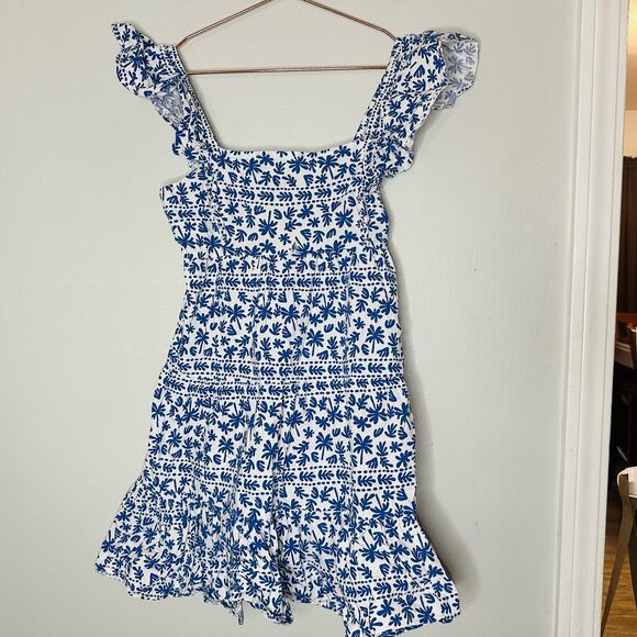 MINKPINK Blue Ithica Square Neck Cotton Print Ruffle Mini Dress Size Small - Picture 2 of 9